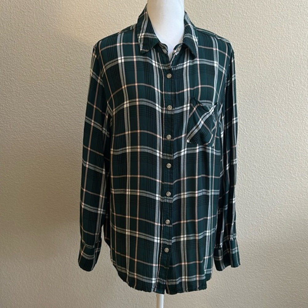 Ava & Viv sz 1x Button Up Plaid and Check Top Pink Green